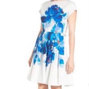 NWT Halogen dress Blue flowers on ivory background. Open back. Nordstroms